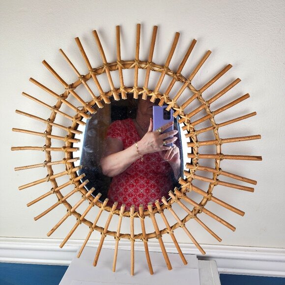 Rattan Innovative Art Decoration Round Mirror Hanging Bathroom Sunburst